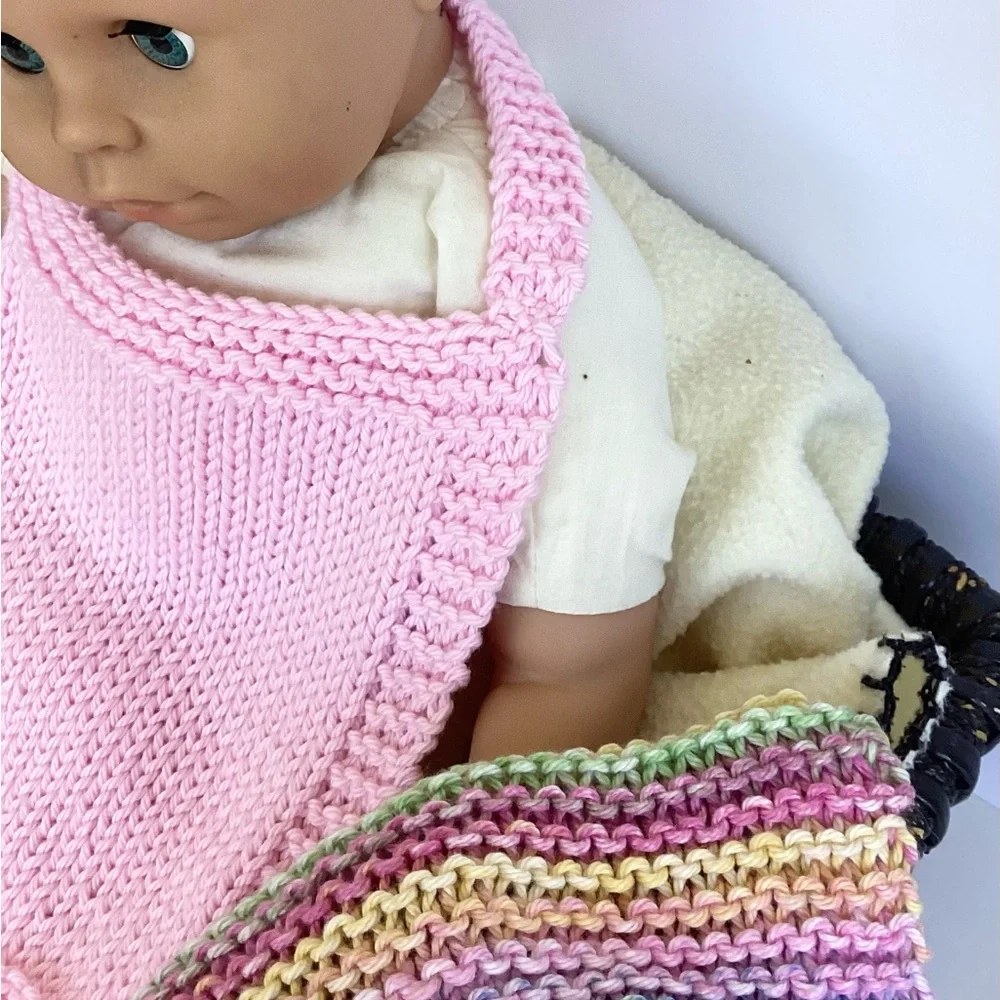 Baby Bib Set Hand Crafted Pink Knit Cotton Seahorse Colorful